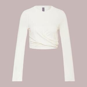 Sweaty Betty London Size Medium Wrap Front Long Sleeve Off White Tee Shirt Crop
